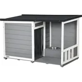 PawHut Hundehütte mit 2 Schüsseln, - Schwarz/Grau/Weiß