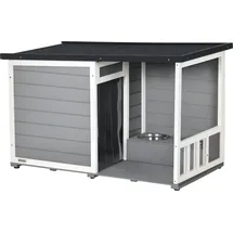 PawHut Hundehütte mit 2 Schüsseln, - Schwarz/Grau/Weiß