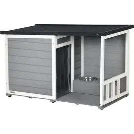 PawHut Hundehütte mit 2 Schüsseln, - Schwarz/Grau/Weiß