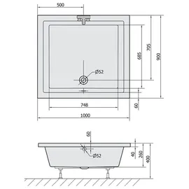 Polysan s.r.o. Polysan DEEP Rechteck-Duschwanne 100x90x26cm, Tief, weiß