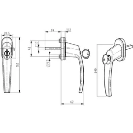 MS Beschläge Abschließbarer Fensterbeschlag Rasterolive Aluminium Fenstergriff Braun RAL8019)