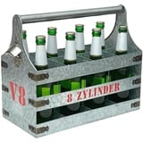 DanDiBo Flaschenträger Bierträger Metall mit Öffner 8 Zylinder V8 96404 Flaschenöffner silberfarben