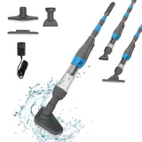 PoolyPoly 3 en 1 Poolsauger Kabellos mit Akku, Pool Handsauger Bodensauger, Poolreiniger mit Teleskopstange, 90 Minuten Laufzeit Pool Staubsauger für kleine Pools, Spas, Whirlpools, Grau
