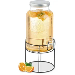 Relaxdays Getränkespender mit Ständer, Zapfhahn & Deckel, 6 Liter, Glas, Wasserspender, Limonadenspender, transparent