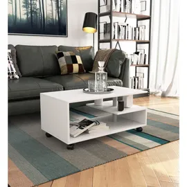 Akord Roll-Couchtisch Weiß Holzwerkstoff 90 x 40 x 51 cm