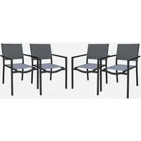 Sweeek 4er-Set stapelbaren Gartenstühle aus Aluminium und Textilene, Anthrazit