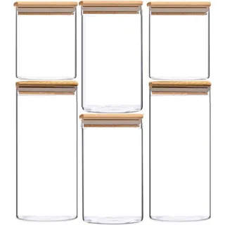 Cheffinger 6-teiliges Glas Vorratsdosen-Set mit Bambusdeckel – Stilvoll & Luftdicht