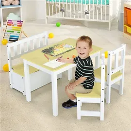 Costway Kindersitzgruppe 4-teilig mit Stauraum Kiefernholz natur beige