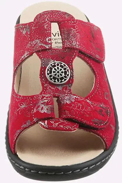 Pantolette BELVIDA, Damen, Gr. 40, rot (rot, bedruckt), Veloursleder, Schuhe Pantolette