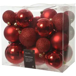 Decoris 26 Weihnachtskugeln 6-10cm Kunststoff Christbaumkugeln Weihnachtsbaum rot