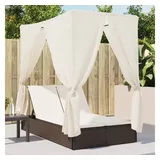 vidaXL Doppel-Sonnenliege mit Dach und Vorhängen Braun Poly Rattan