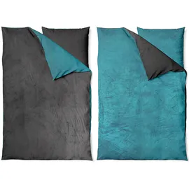 nyvi Winter Bettwäsche Set DreamScience Cashmere Touch - Kuschelweich & Wärmend - Mit Reißverschluss Größe:155x220 + 80x80 cm anthrazit/petrol