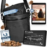 Ostfriesenpfoten® Leckerlibeutel 'Frieda' für Hunde aus hochwertigem Kunstleder - Schwarz Größe M - Futterbeutel mit EasyOpen Einhandmagnetverschluss - Gassitasche für Hunde-Leckerli