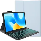 YHFZR Tastatur Hülle für Samsung Galaxy Tab Active 5/Tab Active 3 8 Zoll SM-X300/X306B/T570/T575, [QWERTY Layout] Ultraslim Hülle mit 7 Farben Beleuchtung Kabellose Tastatur mit Schützhülle, Blau