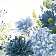 Ti-Flair 20 Servietten Papier 33x33cm 3-lag Einweg Papierservietten mit Chrysanthemen Partyservietten Motivservietten Lunchservietten Blau Weiß
