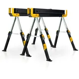 COSTWAY 2 x ​Arbeitsbock höhenverstellbar, bis 1180 kg belastbar, Klappbarer Sägebock, Rutschfeste PVC-Oberseite, Tragbarer Unterstellbock mit Griff, Faltbarer Gerüstbock Klappbock (Gelb+Schwarz)