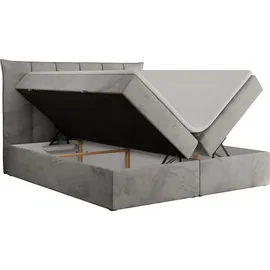 MKS Meble Boxspringbett 160x200 cm mit Bettkasten und Matratze H4, Bett mit Topper T25, Polsterbett Doppelbett mit Stauraum - Premium 10 - Hellgrau