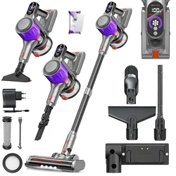 KESSER® Akku Staubsauger kabellos bis 60 Min. Laufzeit & Leise   Akku Staubsauger mit LED Display Stabstaubsauger beutellos mit Anti-Tangle-Bodenbürste für Hartböden Teppich Tierhaare