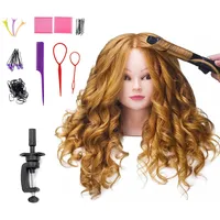 SOPHIRE 66-71,1 cm langer Mannequin-Kopf mit 60% Echthaar, Übungskopf für Friseure, Kosmetologie, Puppenkopf mit 9 Werkzeugen und Klemme, goldfarben