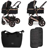 Lorelli Kinderwagen Lora Gummiräder Tragetasche Sportsitz Fußabdeckung schwarz gold