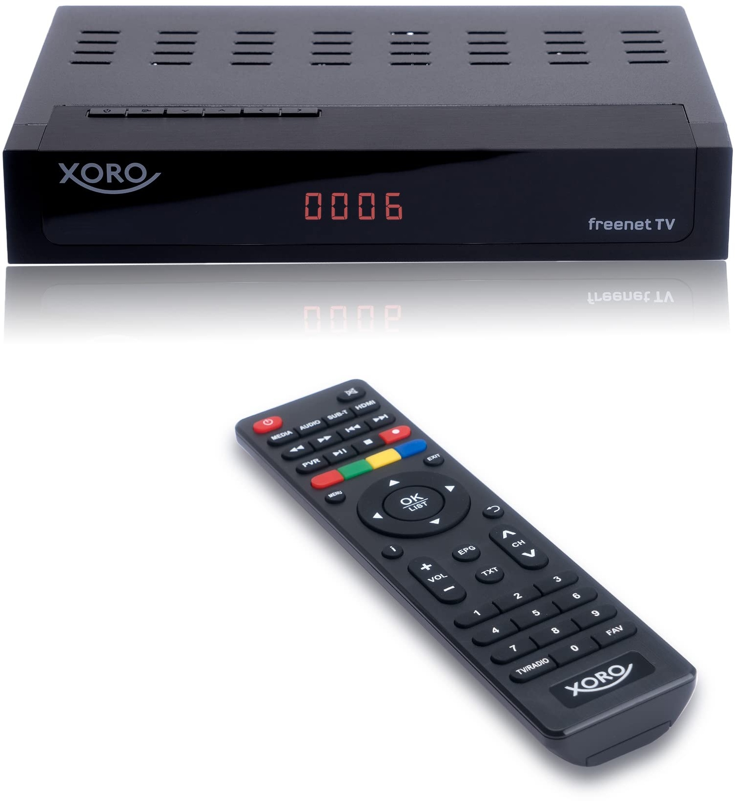 XORO HRT 8770 TWIN - DVB-T2 FullHD Receiver, integriertes Freenet TV Entschlüsselungssystem, TWIN-Tuner (zwei Empfangsteile), PVR Ready, Timeshift, Mediaplayer