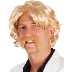 Blonde Disco Fever Perücke Mit Bart - OS