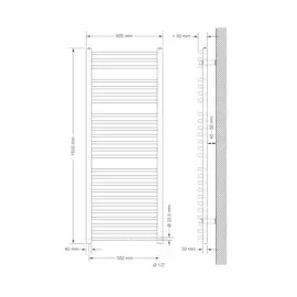 luxebath Badheizkörper Sahara 600 x 1500 mm 1200 W anthrazit gebogen Seitenanschluss