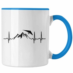 Trendation Tasse Geschenk für Drachenflieger Tasse Herzschlag Hängegleiter Motiv blau