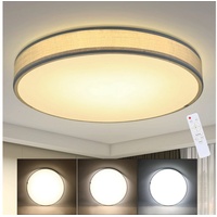 ZMH Deckenleuchte Schlafzimmer - Rund Stoff Schlafzimmerlampe 3000K Warmweiß mit Stoffschirm Flurlampe für Wohnzimmer Küche Flur
