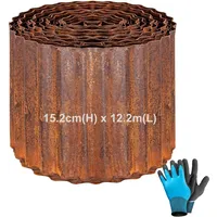 Rasenkante Metall 12.2m, Beeteinfassung Metall mit Rostoptik, 15.2cm Hoch Rasenkanten Cortenstahl, Flexible Rasenkante Beeteinfassung Rost zur Eingrenzung von Blumenbeeten, Gartenwegen, Bäumen -Wellen