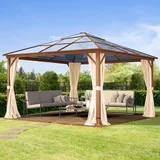 TOOLPORT Gartenpavillon 4x4 m Holzoptik, ca 8 mm Polycarbonat-Dach, 4 Seitenteile in champagner