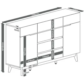 Sideboard 169 x 101 x 40 cm Weiß / Eiche