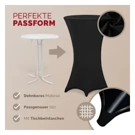DETEX DETEX® Stehtisch Husse 2er Set Schwarz 60-65cm Verstärkter Fußbereich 30°C Waschbar Stehtischhussen Stretch Überzug