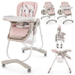 COSTWAY Hochstuhl Babystuhl, klappbar, verstellbar, mit Liegefunktion & Rädern rosa