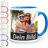 SpecialMe® Fototasse mit eigenem Bild personalisiert Fotogeschenke Tasse selber gestalten mit eigenem Foto und Text weiß-innen-blau standard