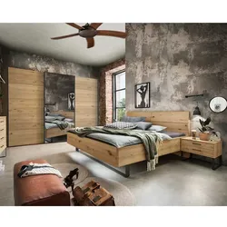 Industrial Schlafzimmer Möbel in Wildeiche Bianco Dunkelgrau (vierteilig)