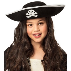 Boland Kostüm Piratenkapitän Hut, Klassischer Dreispitz mit Jolly Roger vorne drauf schwarz