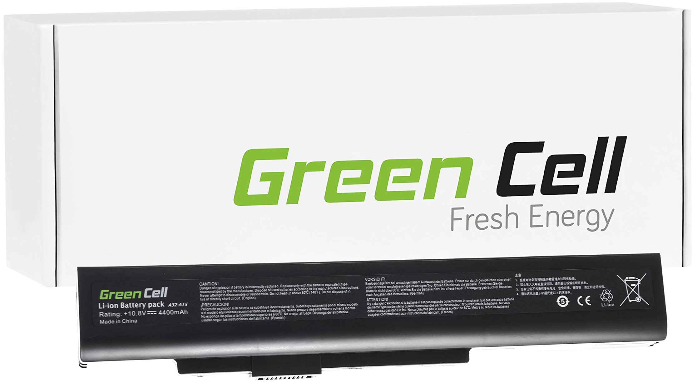 Green Cell® Standard Serie A32-A15 MSI CR640 CX640 Laptop Akku für Medion Akoya E6221 E7220 E7222 P6634 P6815, Fujitsu LifeBook N532 NH532 (6 Zellen 4400mAh 10.8V Schwarz)