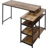Homcom Eckschreibtisch Winkelschreibtisch PC-Tisch Computertisch Bürotisch Regal Schublade L-Form Spanplatte Metall Rustikales Braun 135 x 90 x 79 cm