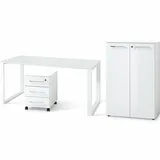 KADIMA DESIGN Büro-Set MUENCHEN 3-tlg Weiß Schreibtisch, Schrank, Container Glasfront
