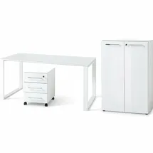 KADIMA DESIGN Büro-Set MUENCHEN 3-tlg Weiß Schreibtisch, Schrank, Container Glasfront