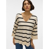 Vero Moda Saba 3/4 Pullover Mit V-ausschnitt Birch / Stripes Black M