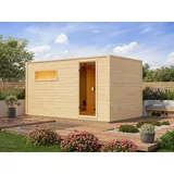 Gartensauna Lenchen 6 natur mit Vorraum und bronzierter Ganzglastür