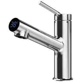 EMKE - Küchenarmatur Wasserhahn mit Temperaturanzeige Edelstahl Küchenarmatur LED-Display,60 cm Schlauch,Höhe 19.1cm