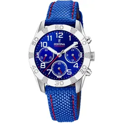 Chronograph FESTINA "Junior Collection", blau, Armbanduhren, Kinder, Armbanduhr, Quarzuhr, Kinderuhr, Stoppfunktion, ideal als Geschenk