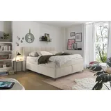 Set One by Musterring Boxspringbett "Fairfield", beige, B:184cm L:218cm, 92% Polyester, 8% Nylon, SET ONE BY MUSTERRING, Komplettbetten, Boxspringbett, Metallfuß schwarz, Kopfteil mit Keder, Breite 160 oder 180 cm