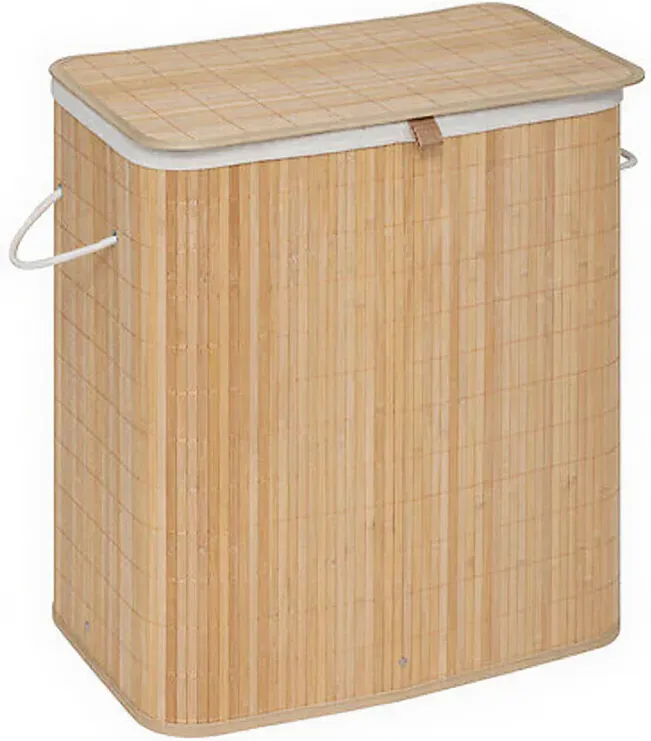 5Five Wäschekorb mit Deckel 2 Fächer Faltbar Bambus - 52 x 32 x 63 cm - 100L Economy