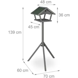 Relaxdays Vogelfutterhaus mit Standfuß, Wildvogel Futterhaus, HBT: 139 x 70 x 60 cm, wetterfestes Dach, Holz, grau/grün