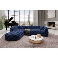 Sofa Dreams Ecksofa Polster Samtstoff Sofa Lanzarote L kurz Samt Stoffsofa, Eckcouch im Chesterfield Design blau