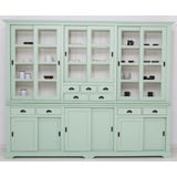 Casa Padrino Küchenbuffet Casa Padrino Landhausstil Esszimmerschrank Mintgrün / Weiß 280 x 55 x H. 225 cm - Massivholz Küchenschrank - Esszimmer Möbel im Landhausstil - Landhausstil Esszimmer Einrichtung